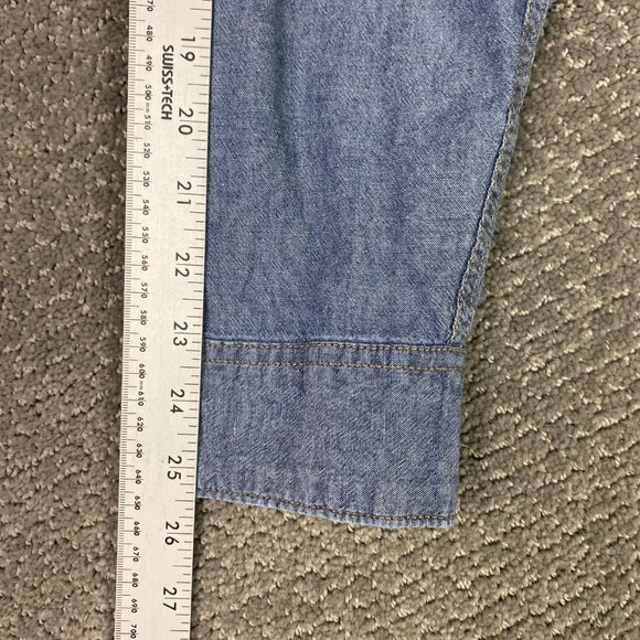 Wrangler Pearl Snap Chambray Shirt Men's XL Blue Denim Chore Western - Picture 15 of 15